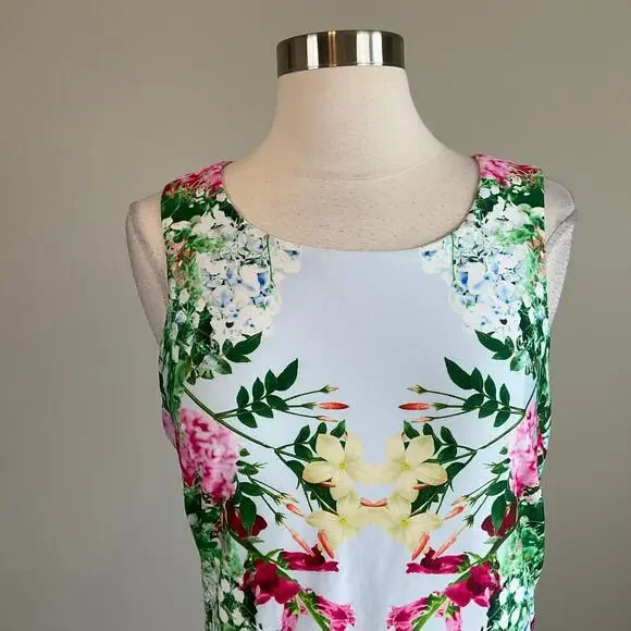 GUESS Floral Print Cutout Back Sleeveless Sheath Long Maxi Dress Blue Size 12 - Picture 6 of 9